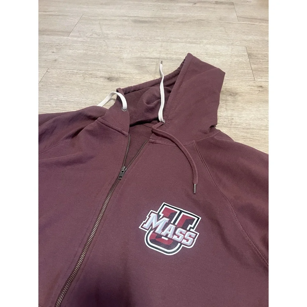 UMass Amherst Full Zip Mens Red Hoodie Size Large Long Sleeve NCAA Massachusetts